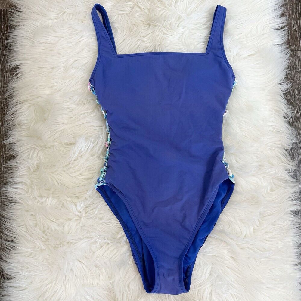 Lilly Pulitzer Womens‎ Morri Squareneck One Piece Swimsuit Size 2 Blue Beach